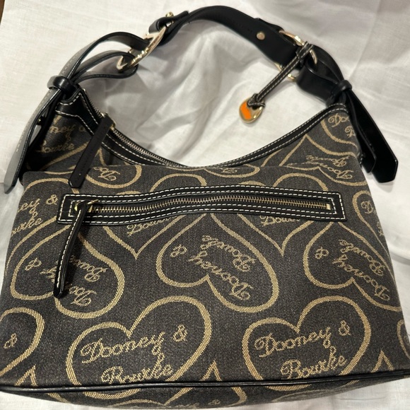 Dooney & Bourke Handbags - Dooney Bourke Denim Hearts Charcoal w/Gold Heart Signature Shoulder - NWOT